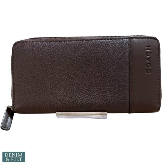 Coach Brown Leather Accordion Long Zip Wallet with Multiple Card Slots - Picture 1 of 10